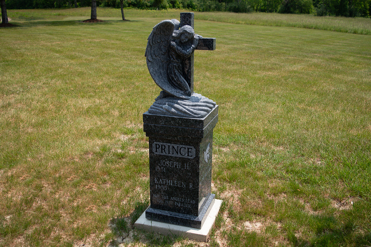 BLue Pearl Angel and Cross Niche Pedestal at All Saints Cemetery